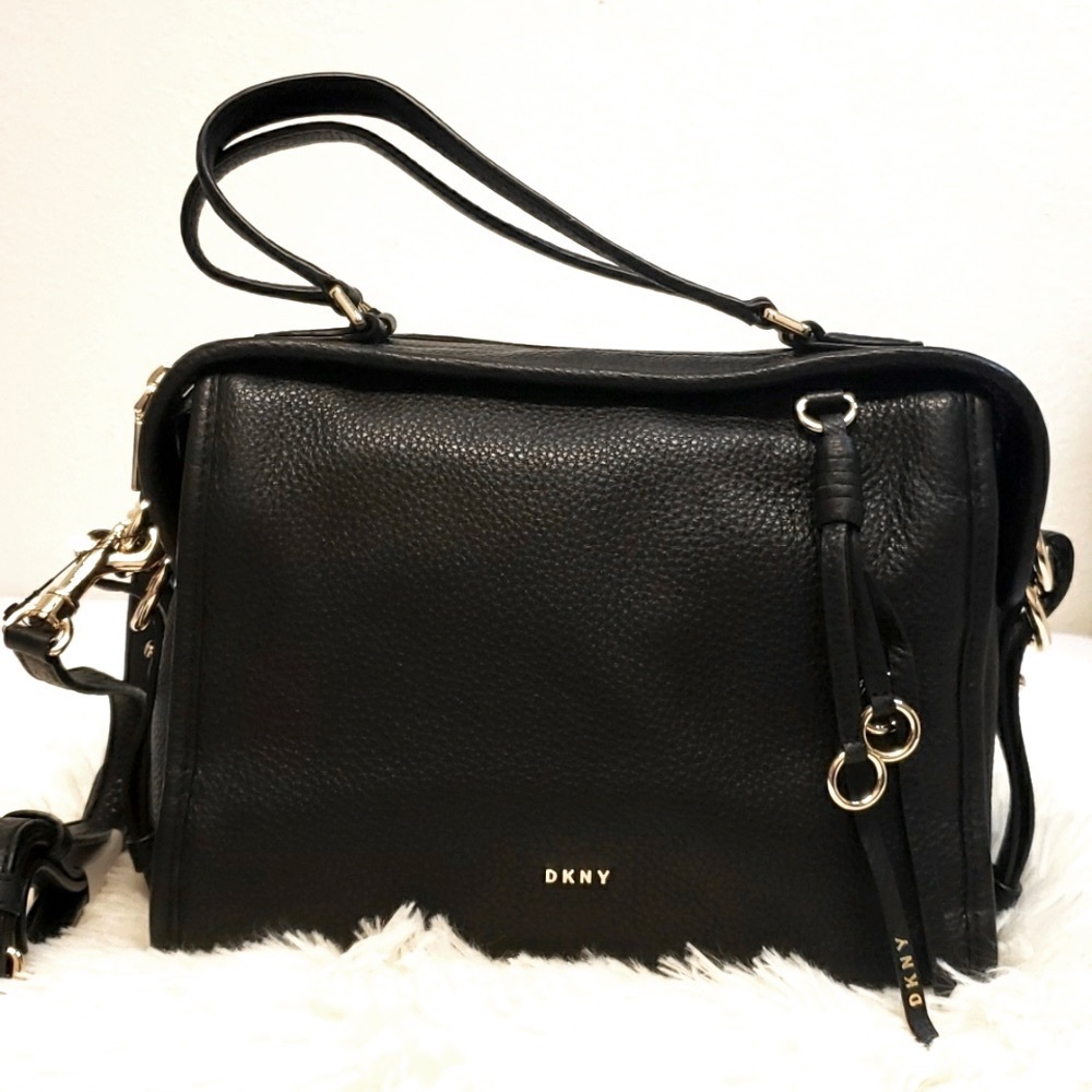 REDUCED - DKNY Marcy Black Medium Pebble Leather Crossbody Satchel NWT - Picture 3 of 14